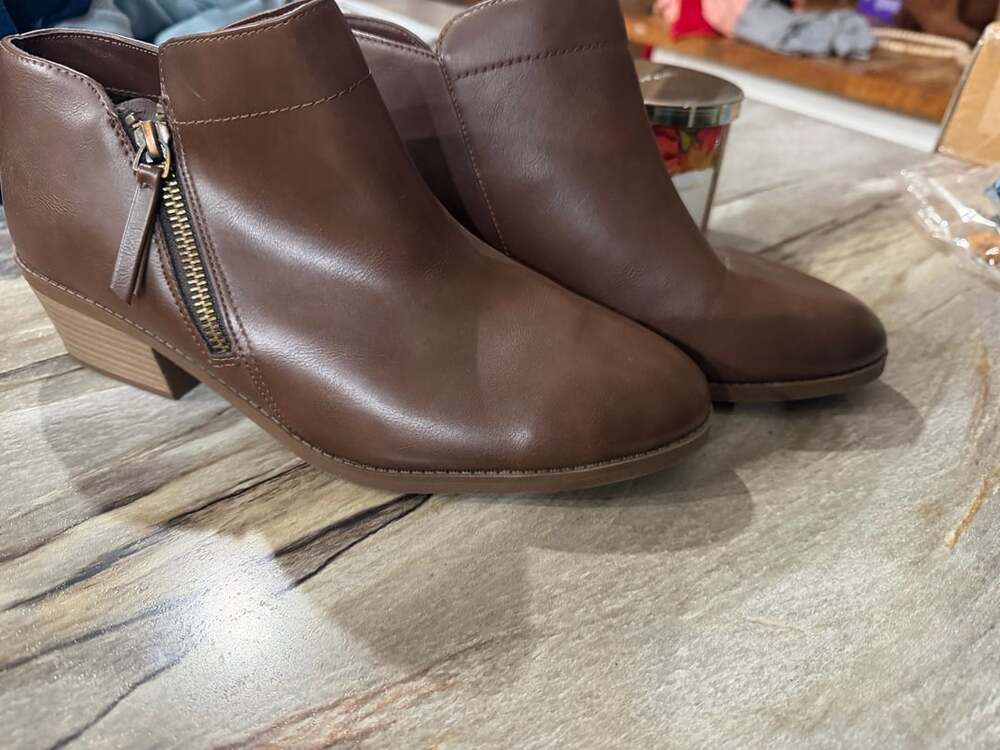 Time and Tru Brown Ankle Booties with Zipper